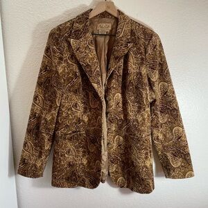 Peck and Peck Brown Paisley Corduroy Sport Coat Blazer size 14/L